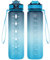 NAVTUE Trinkflasche, 1l Wasserflasche mit Strohhalm, BPA-frei, Zeitmarkierungen, Auslaufsicher Sport trinkflasche für Fitness, Radfahren, Büro, Laufen, Fitnessstudio, Yoga (1L Tiefes Blau)
