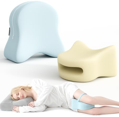Ruizman Kniekissen für Seitenschläfer, Memory-Schaum, Knie- und Beinstützkissen mit kühlendem Bezug (Blau)