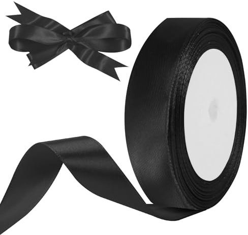 HOTUT Satinband schwarz, 20mm schwarz Geschenkbänder Breit, 22 M Schleifenband schwarz, Dekoband für Geschenkverpackung Brautstrauß Basteln Geburtstag Deko