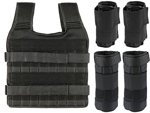 35kg Gewichtsweste mit 6kg Bein- und 5kg Armgewichten, Verstellbare Trainingweste mit 32 Taschen, Mesh-Gewebe, Stoßabsorbierende Schultergurte, Langlebig (15KG)