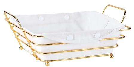 Milageto Wire Bread Basket Fruit Bowl Metal Storage Container Bread and Pastries Basket for Kitchen Home Use Restaurant, gold