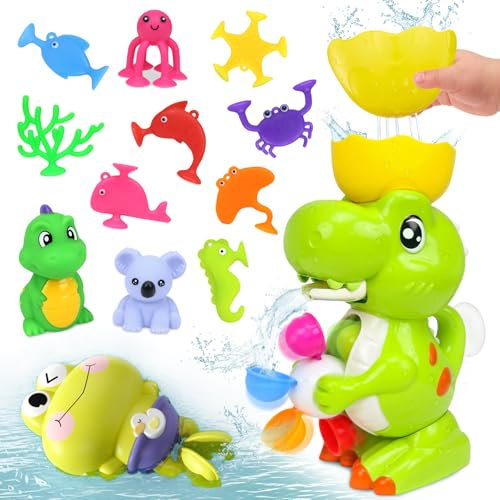 Juguetes Baño Bebe, Dinosaurio Juguetes de Bañera con Juego de Ventosas, Juguetes Piscina Bañera Bebé 1 2 3 Años, Regalos para Niños Niñas