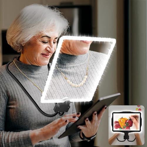 5X Large Rechargeable Magnifying Glass for Reading with Light, Hands-Free Neckwear Magnifying Glasses Full Book Page Magnifier Sheet for Repair Sewing DIY Low Vision Seniors