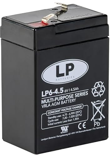 Batteria ricaricabile Landport 6 V 4,5 Ah (20 ore/disc.) per sicurezza - Tecnologia VRLA AGM/Modello NSA LP6-4.5 T
