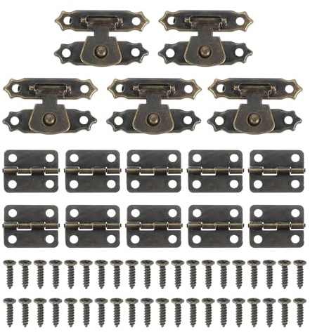 PATIKIL Small Hinges for Wooden Box with Screws 27x17mm Bronze 5 Pcs | Vintage Engraved Latch Hook Hasp for Jewelry Box Suitcase Toolbox Decoration
