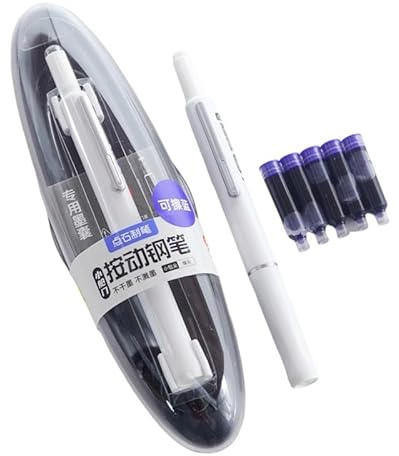 Füllfederhalter einziehbar: 0,38 mm, blaue und schwarze Tinte, transparenter Schaft, inklusive 5 nachfüllbaren Tinten, Smooth Writing No Leaking, Geschenk für Kinder und Erwachsener (Schwarz)