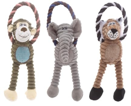 Plush Dog Toys Animal Squeaker Toys with Rope Handle for Dogs, Interactive Pet Chew Toys, indestructible dog treat toy, soft puppy chew toys (Medium, Elephant)
