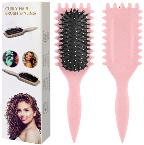Bagtopia Curly Hair Brush, Curl Defining Brush for Women, Detangling & Styling Comb for Curly Hair, Anti-Static Curling Brush for Defined Curls, Frizz Control, for Wet & Dry Hair, Pink