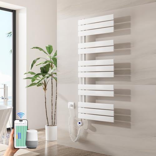 Heilmetz Badheizkörper Elektrisch WiFi 1176 x 500 mm,Flach Bad Heizkörper mit Digitalem Thermostat, Elektrischer Handtuchheizkörper Handtuchwärmer mit Timer für Badezimmer,600 Watt Weiß