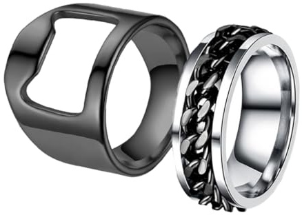 Fingerring Flaschenöffner aus Edelstahl, Schwarz, 1 Paar | Kapselheber, Drehbarer Finger Ring, Leicht Tragbar, für Oktoberfest Feier und Party