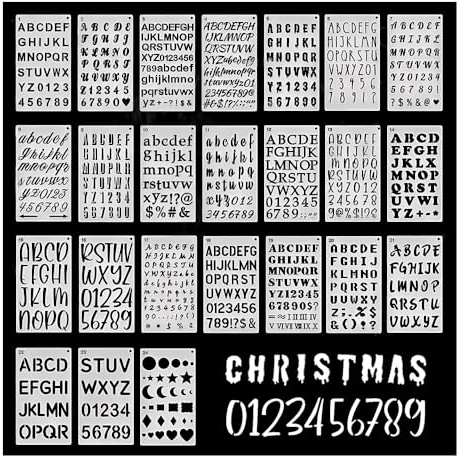 HMCEY 24 Stück Stencil Schablonen Buchstaben 15 X 25 CM,Malschablonen Buchstaben Und Zahlen,SprüHschablone Wandgestaltung,Schriftschablone Graffiti zum Malen,Zeichenschablone Textilgestaltung