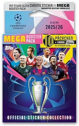 Champions League Stickers 25/26 - Mega Booster Pack (enthält 67 Sticker).