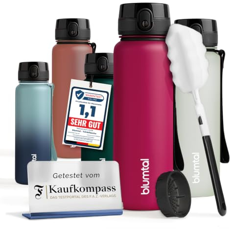 Blumtal Trinkflasche 1 L – Im F.A.Z. Kaufkompass getestet – berry | Tritan Trinkflasche Sport & Outdoor - Sportflasche BPA-frei - Gym Flasche mit 1-Klick-Verschluss & Sieb - spülmaschinenfest
