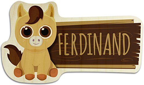 printplanet Türschild aus Holz mit Namen Ferdinand - Motiv Pferd - Namensschild, Holzschild, Kinderzimmer-Schild