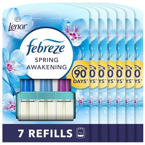 Febreze 3Volution Plug In Air Freshener Refill, Lenor Spring Awakening, 7 Refills (20ML X 7), Odour Fighter & Bathroom Air Freshener, Febreze Plug In Refill 3volution