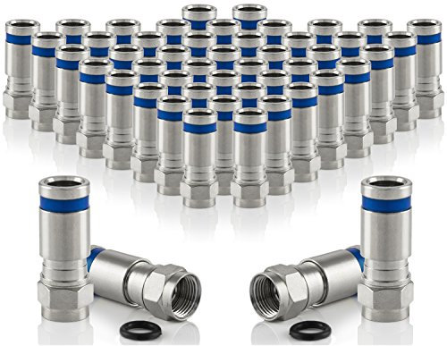 POPPSTAR 50x SAT F-Quick Mount Stecker, F-Kompressionsstecker für Koaxial-Kabel, Antennenkabel, Satellitenkabel bis 7,5mm,Witterungsbeständig, silber