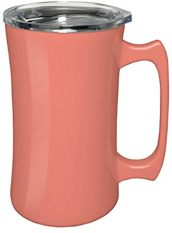 True North Stainless Steel Insulated Beer Mug Tumbler + Tankard with No-Spill BPA Free Triton Lid, Keeps Drinks Warm or Cold for 24 Hours, Perfect for IPA, Coffee, Tea or Wine, 20 oz, Beach Coral