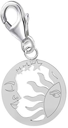 Goldene Hufeisen Sonne Mond Sterne im Kreis Charm Anhänger 925 Silber für Bettelarmband Charmkette