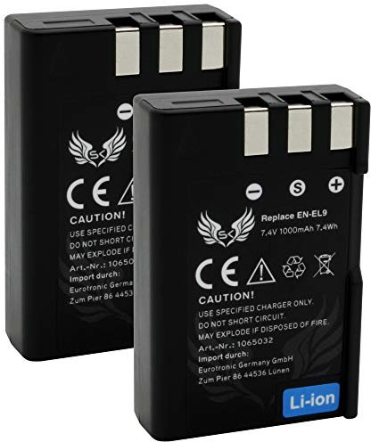 2X SK Akku Nikon EN-EL9 | 1000mAh | für Nikon DSLR D40 D40A D40C D40X D60 / Nikon D3000 D5000 /// EN-EL9a EN-EL9e