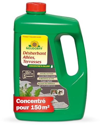 Neudorff Finalsan Désherbant Allées, Terrasses – Désherbant puissant sans glyphosate, action rapide sur mauvaises herbes et mousses, 2,5 L