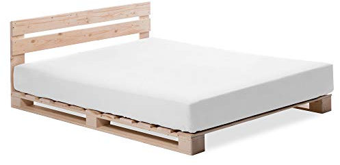 PALETTI Palettenbett inklusive Kopfteil Massivholzbett Holzbett Bett aus Paletten mit 11 Leisten, Palettenmöbel Made in Germany, 120 x 200 cm, Fichte Natur