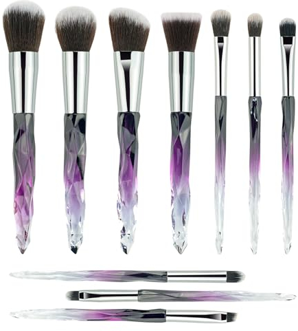 Premium Makeup Brush Set, 10pcs Complete Synthetic Kabuki Eye Shadow Concealer Make Up Brushes Beautiful Crystal Handle (Purple)