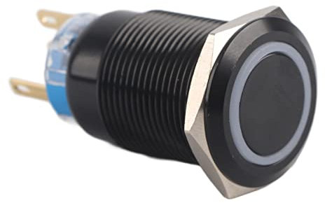 kippschalter 12v beleuchtet,12v 1 phasen schalter, LED-Drucktastenschalter, 19 mm 12 V LED EIN/AUS Schwarz Wasserdichter, selbstsichernder Drucktastenschalter mit Druckknopf(rot)