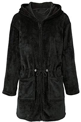 CelinaTex - Peignoir de bain pour femmes - Court ou long - XS, XL - En micro-flanelle - Avec capuche - Avec fermeture éclair, 1) Coupe courte noire, XL