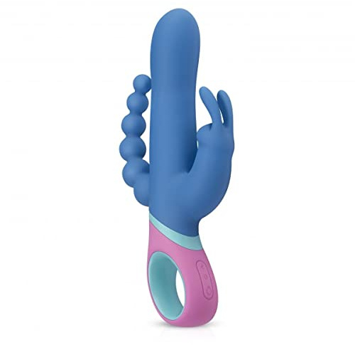 Pmv20 Doppio Vibratore Vice – Stimolazione Anale, Vaginale e del Clitoride – Vibratore Coniglio per Donna con Perline Anali – Blu/Rosa