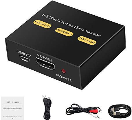 KUYIA HDMI Audio Extractor - HDMI Video & Audio Splitter Konverter mit 3,5 mm Stereo Audio Out Adapter für HDTV, PS4 Slim, Xbox, Chromecast (Schwarz)