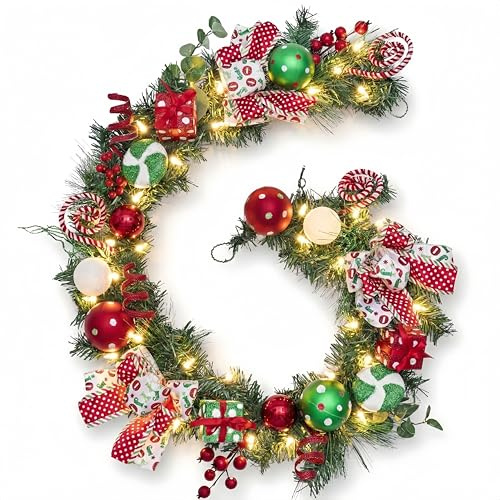 Valery Madelyn 6ft Pre-Lit Red Green White Christmas Garland for Mantel