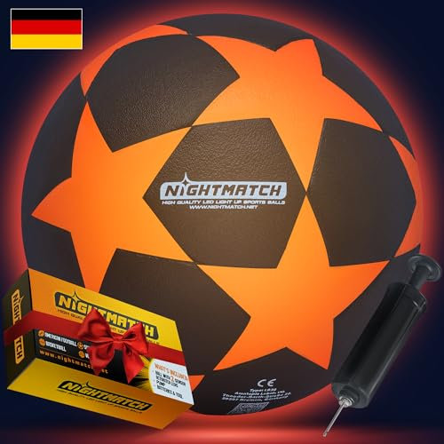 NIGHTMATCH Offizielle Größe 5 Wasserdicht LED Leuchtfußball - Leuchtender Fußball für Nachtspiele, Kinder, Erwachsene - Komplettset mit Pumpe & Extra Batterien