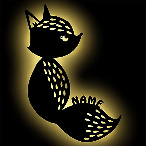 Fuchs Wand-Deko Wand-Lampe Nachtlicht Schlummerlicht personalisiert mit Namen I Batteriebetrieb & Farbauswahl