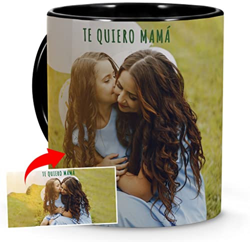 Tazas Personalizadas con Foto y Texto. Regalos San Valentín Hombre Personalizados con Foto. Taza de Cerámica Personalizable. Detalle Romántico. Regalo para Parejas. Taza con Color Interior y Asa Negro