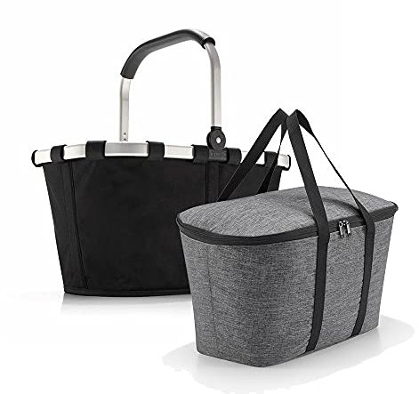 Set aus reisenthel carrybag BK + reisenthel coolerbag UH, Einkaufskorb mit passender Kühltasche, Black + Twist Silver