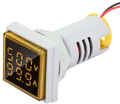 Voltímetro Digital Amperímetro, Luz Indicadora LED Pantalla Digital Probador Voltaje Detector Corriente Panel Pantalla Dual 22 mm AC 0-100A 60-500V Panel Empotrado(Amarillo)