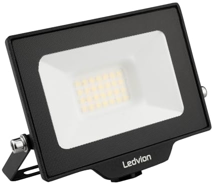Ledvion - LED Flutlicht, Inkl. 0,5 m Kabel, 20 Watt, 6000K, 2200 Lumen, IP65 Wasserdicht, Inkl. Schnellanschluss