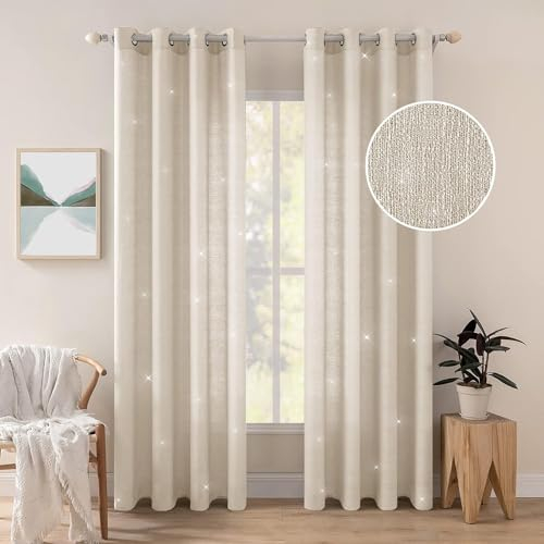 MIULEE 2er Set Voile Vorhang Sheer Leinenvorhang mit Ösen Transparente Unregelmäßige Textur Gardine Ösenschal Fensterschal Lichtdurchlässig für Schlafzimmer 215 x 140cm (H x B) Goldenes Beige