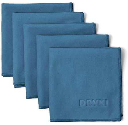 DRYKI Sweat Absorbing Handkerchiefs - The Original Sport Microfiber Hankies for Wicking Sweat from Hands, Face, Body (Coastal Blue, 5 Pack)