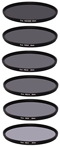 ICE 86 mm 6 ND Filter Set Slim ND1000 ND64 ND32 ND16 ND8 ND4 Neutral Density 10, 6, 5, 4, 3, 2 Stop optisches Glas 86