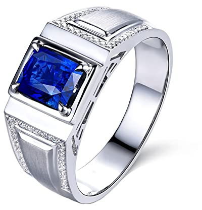 Eheringe Weissgold 750, Saphir Ring Männer 1,28 karat Verlobungsring Größe 65 (20.7) Ringe Männer Echtschmuck
