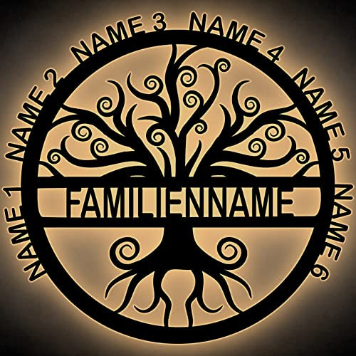 LEON FOLIEN Familienbaum bis 8 Namen und Gravur Bilderrahmen aus MDF Holz Stammbaum Baum liegende Acht personalisiert mit Wunsch Namen (#1 Ohne Bilderrahmen)