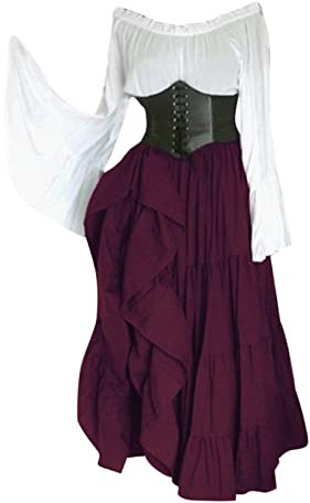 Susenstone Robe Corset Renaissance Robe Traditionnelle Irlandaise pour Femmes sur l'épaule Chemise Robe Victorienne Robe de Bal