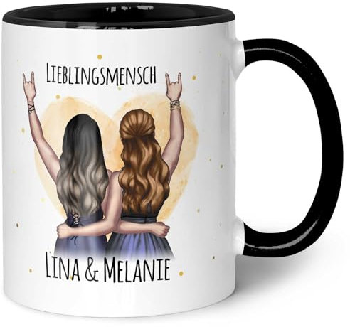 GRAVURZEILE Taza impresa con configuración – Mejor amiga – Diseño personalizable – Regalo personalizado para novias – Color: blanco y negro