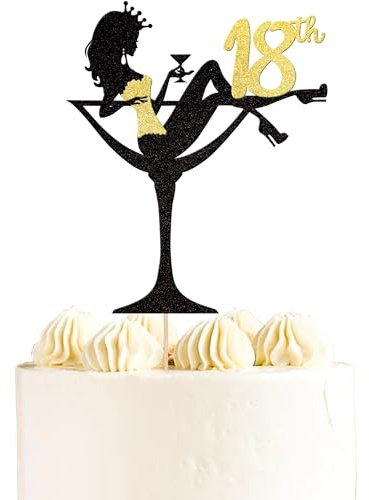 1 Stück Sitzendes Mädchen Tortendeko, 18th Geburtstag Cake Topper Glitter High Heel Mädchen Kuchen Deko für Mädchen Lady Spa Bachelorette Thema Geburtstag Party Kuchen Dekorationen Supplies Gold