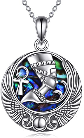 YFN Ägyptische Königin Halskette Sterling Silber Nofretete Anhänger Kette Abalone Schale Ägypten Schmuck Geschenk für Damen Mädchen