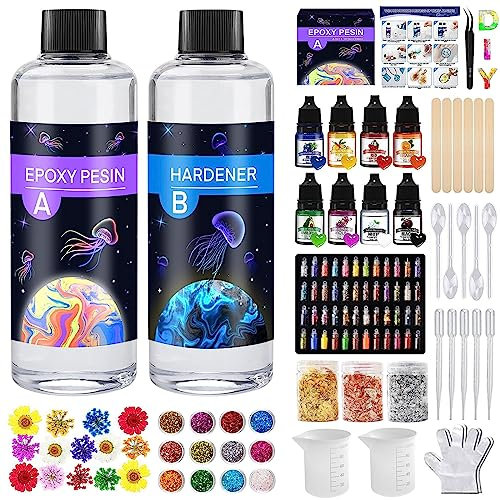 YUTUY Epoxidharz Set Anfänger,600ml 1:1 Harz Gießen Set,Blasenfreies Gießharz für Kunsthandwerk,Schmuckherstellung, Epoxidharz mit Mischbechern,Rührstäbchen,Transferpipetten, Handschuhen