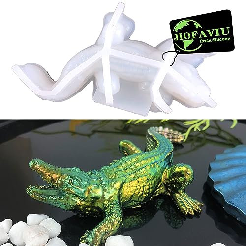 JIOFAVIU Krokodilharz-Form, Silikon, 12,6 cm, Silikonform für Epoxidharz und UV-Harz, einzigartige Tierharzform (3D-Krokodil-Form)