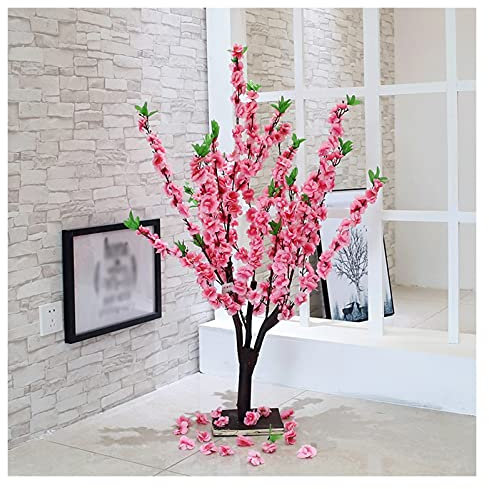 HASMI Fake Plants Artificial Peach Blossom Tree Plants 39 Inch Fake Peach Blossom Branch Leaves Topiary Silk Tree Faux Plant Decor Bonsai Tree
