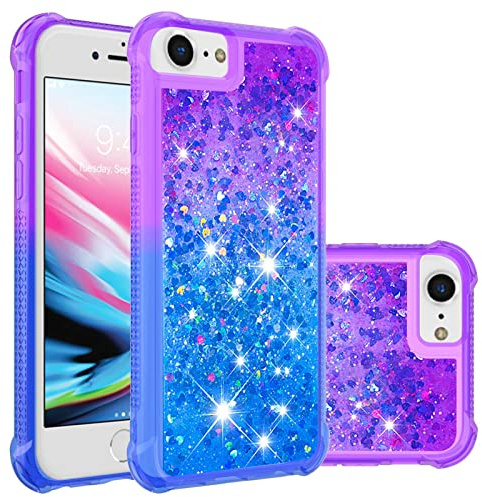 QIWEIQING Compatible for iPhone 6 Case Clear Liquid Glitter Soft TPU Bumper Cover Shockproof Anti-Slip Girly Woman Protective Phone Case for iPhone 7/8 / SE 2020 / SE 2022.Purple Blue YBJ